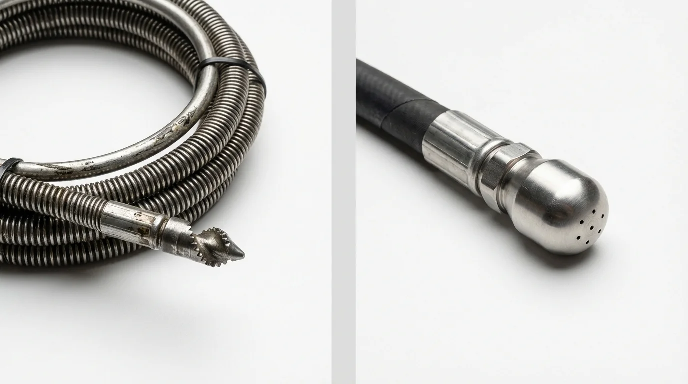 Drain snake cable and hydro jetting nozzle used for drain cleaning in Payette, ID