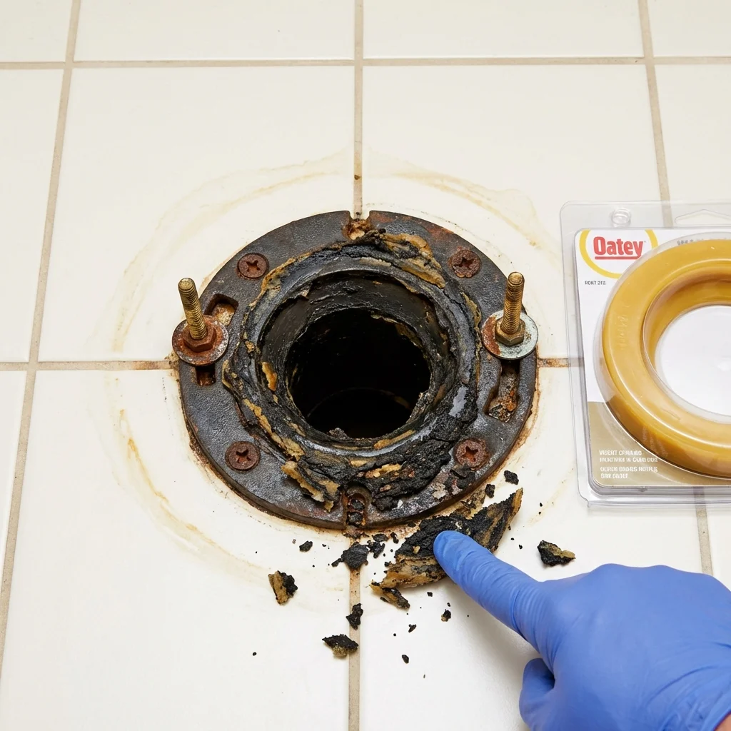 Failed wax ring showing water seepage at the base of a toilet in a Payette, ID home