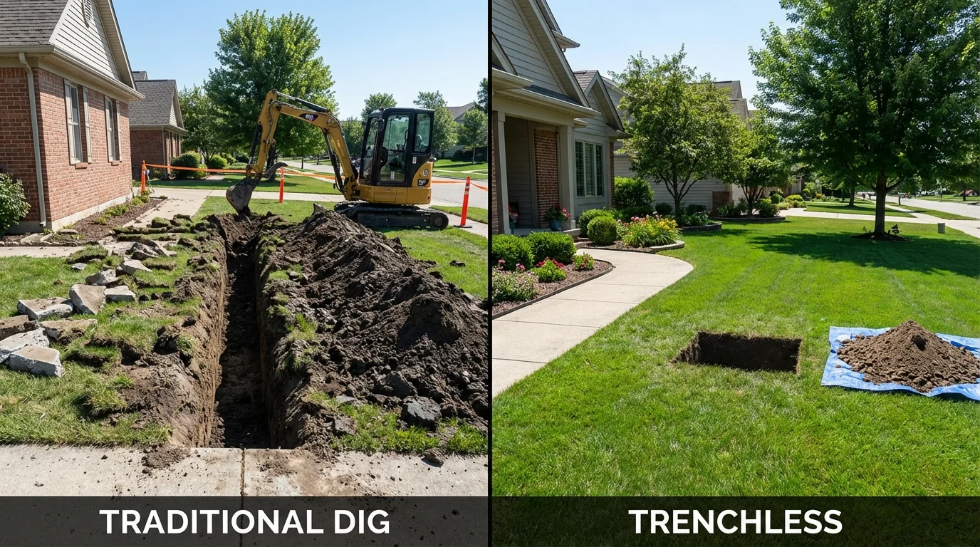 Trenchless sewer repair with minimal yard damage versus traditional excavation in Payette, ID